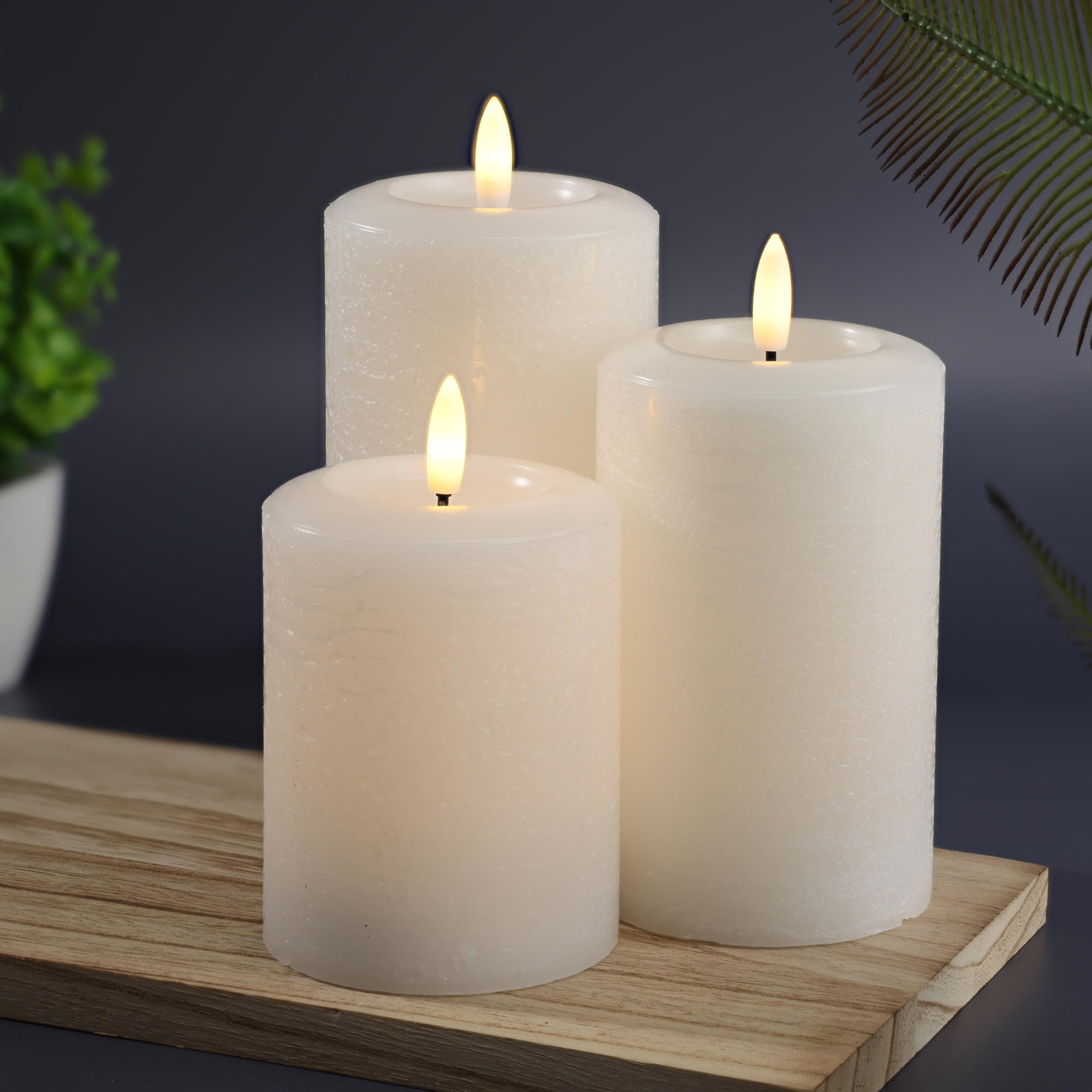 Essentials Winter White Flameless Pillar Candles Set