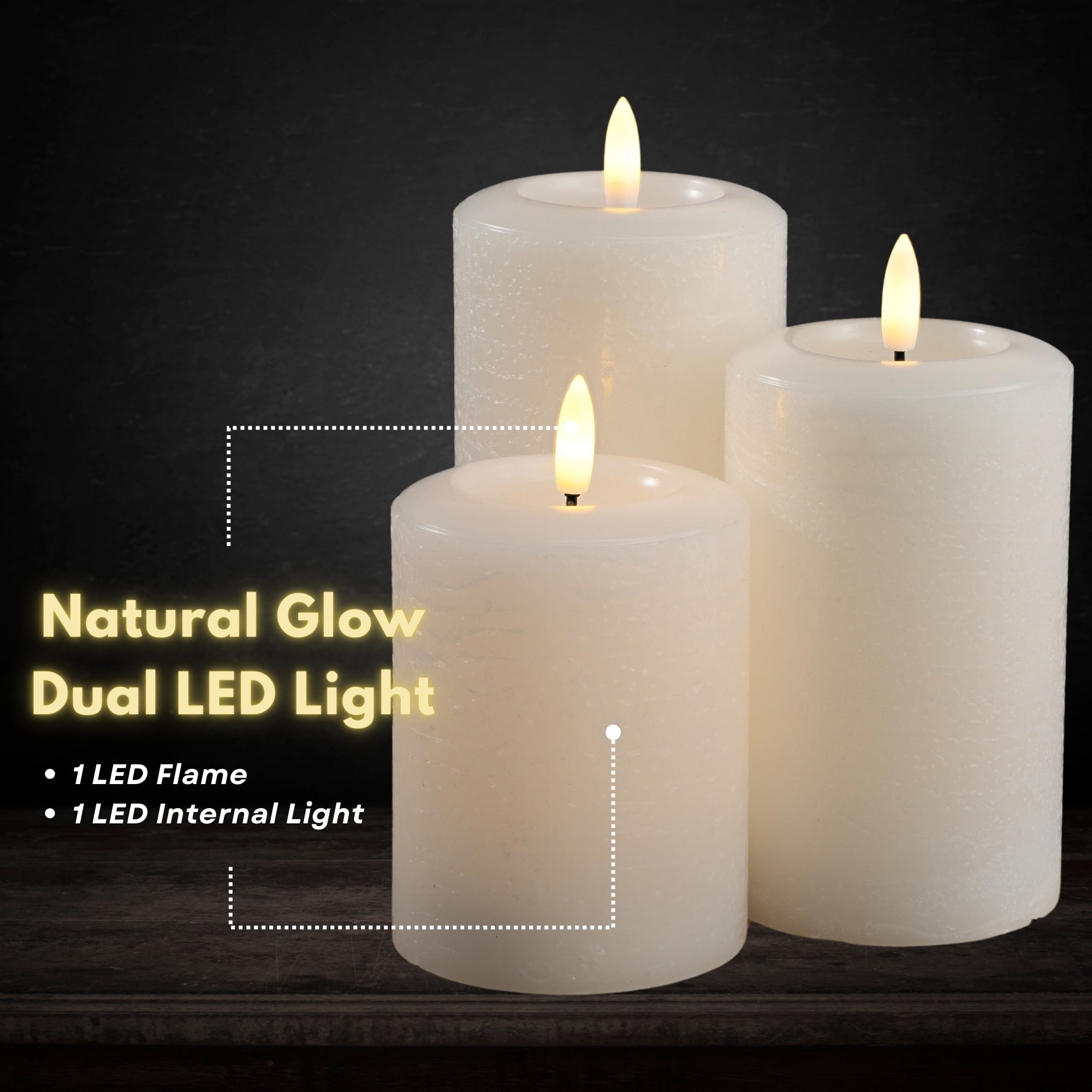 Essentials Winter White Flameless Pillar Candles Set