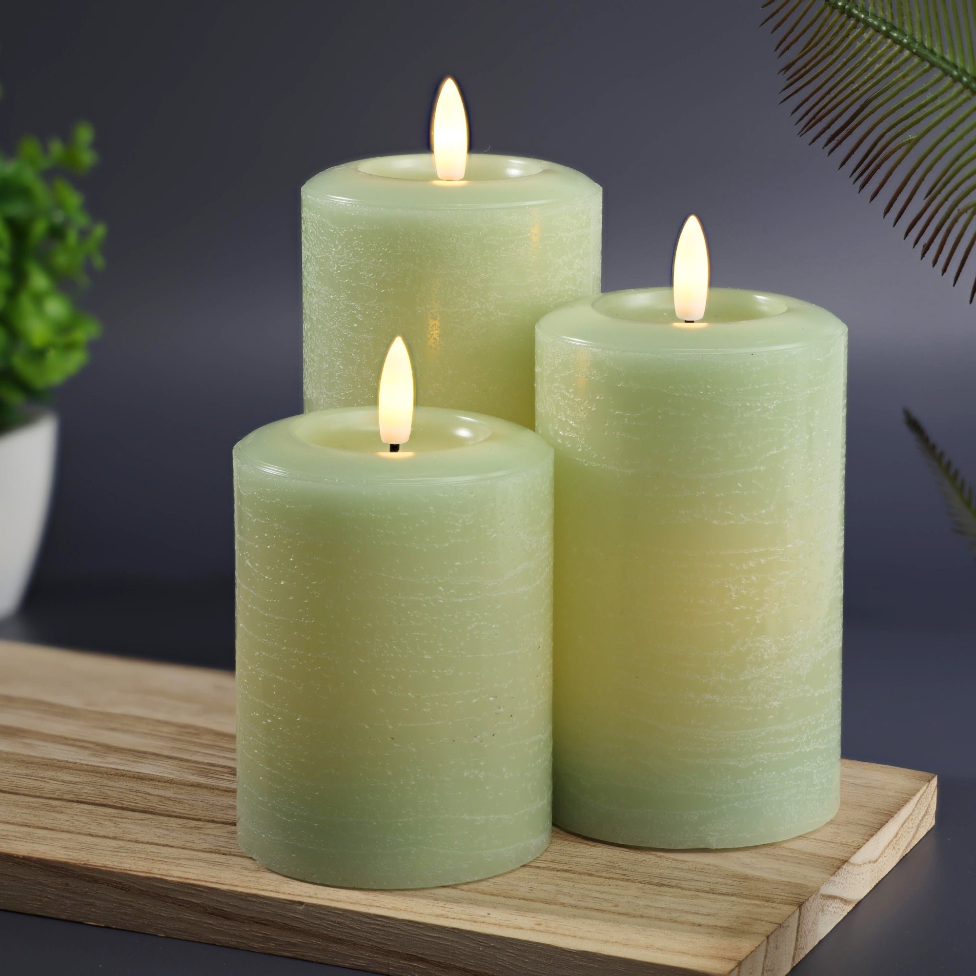 Essentials Sage Green Flameless Pillar Candles Set