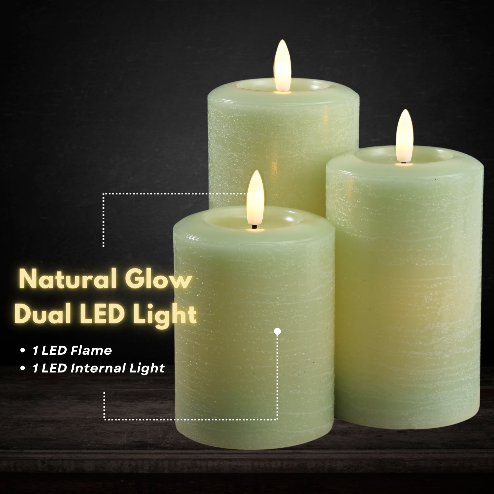 Essentials Sage Green Flameless Pillar Candles Set