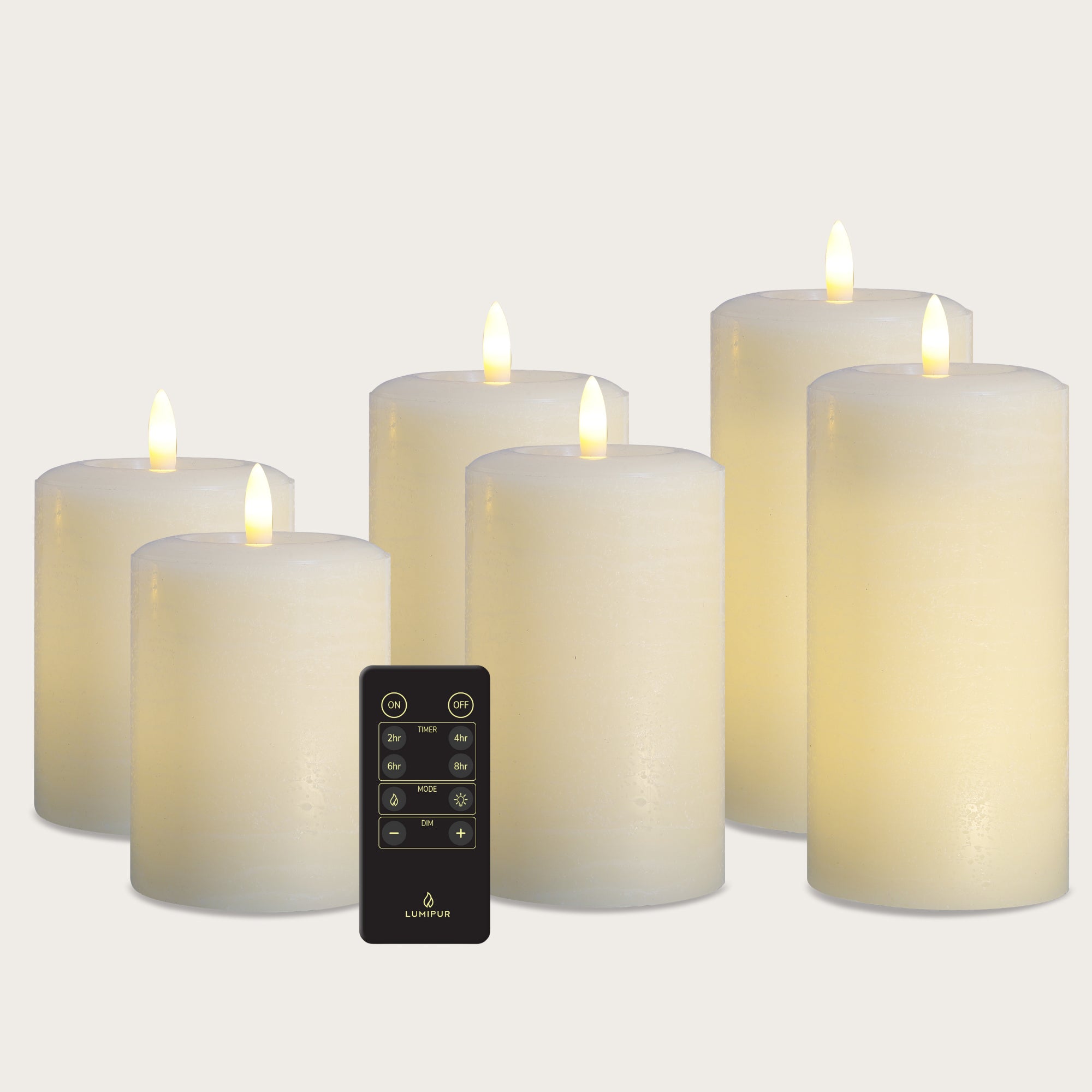 Essentials Linen White Flameless Pillar Candles Set