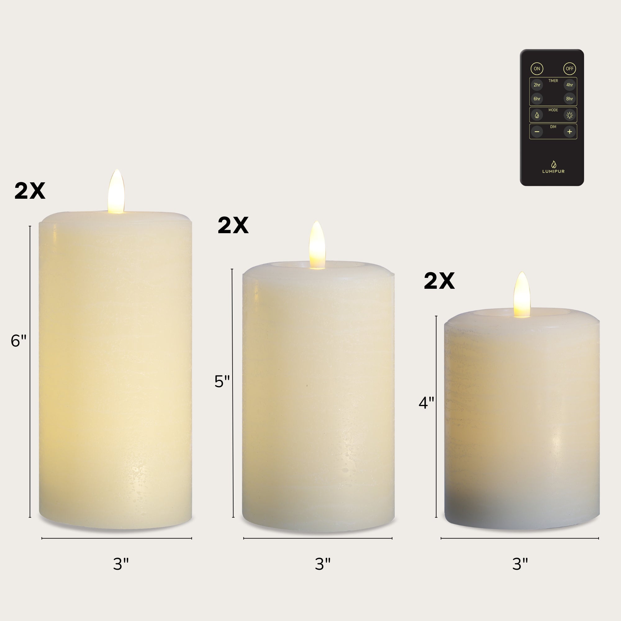 Essentials Linen White Flameless Pillar Candles Set