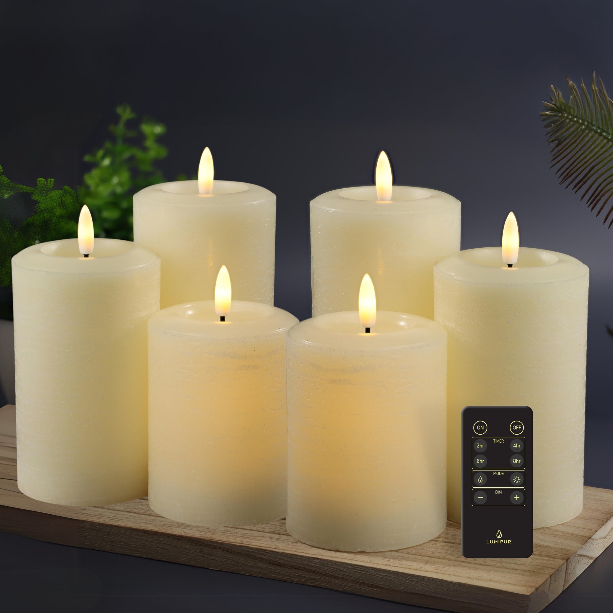Essentials Linen White Flameless Pillar Candles Set
