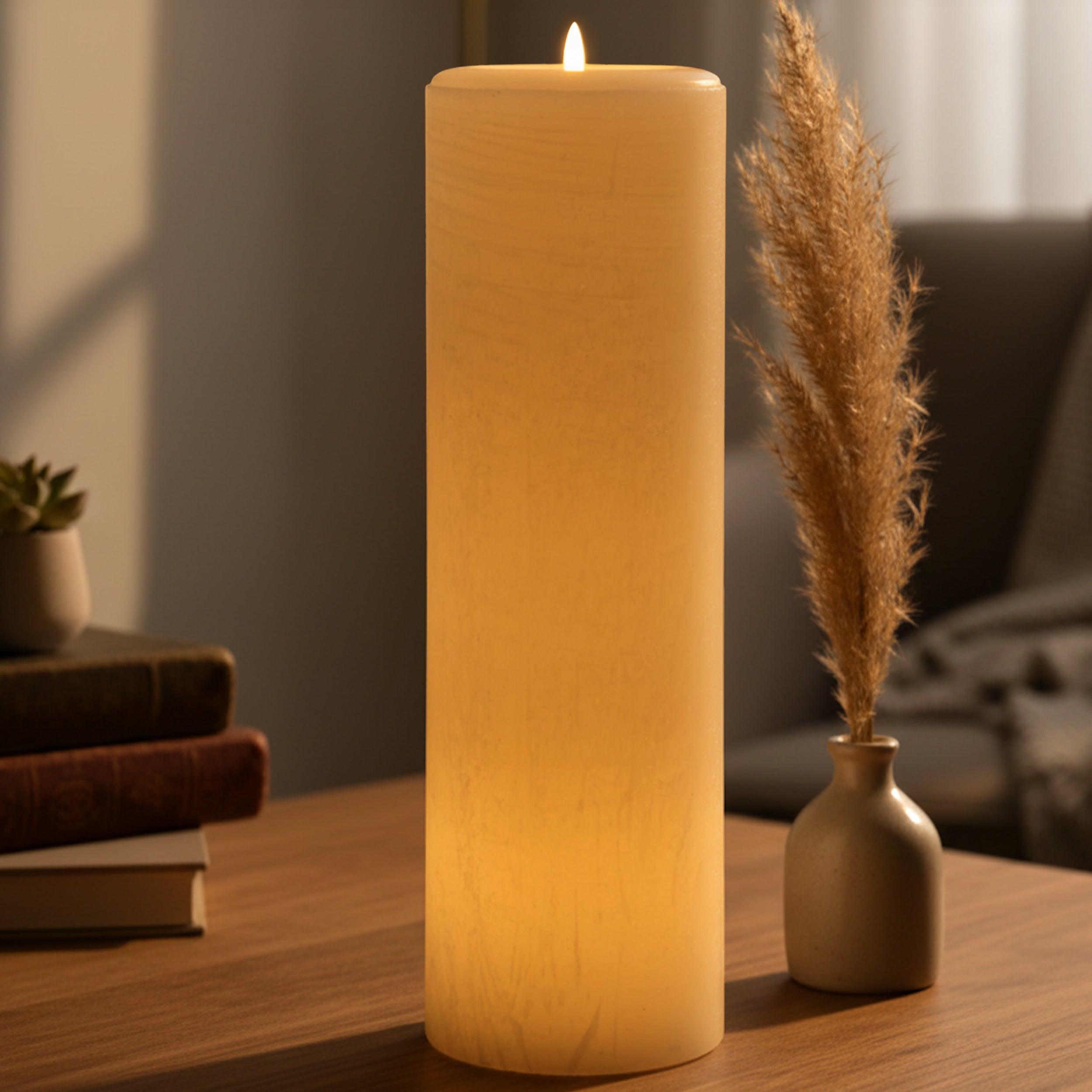 Essential Series 16" Oversize LED Pillar Candle – Real Paraffin Wax with Dual LED Natural Glow & Amberbright 360° Flickering Wick (5" x 16")