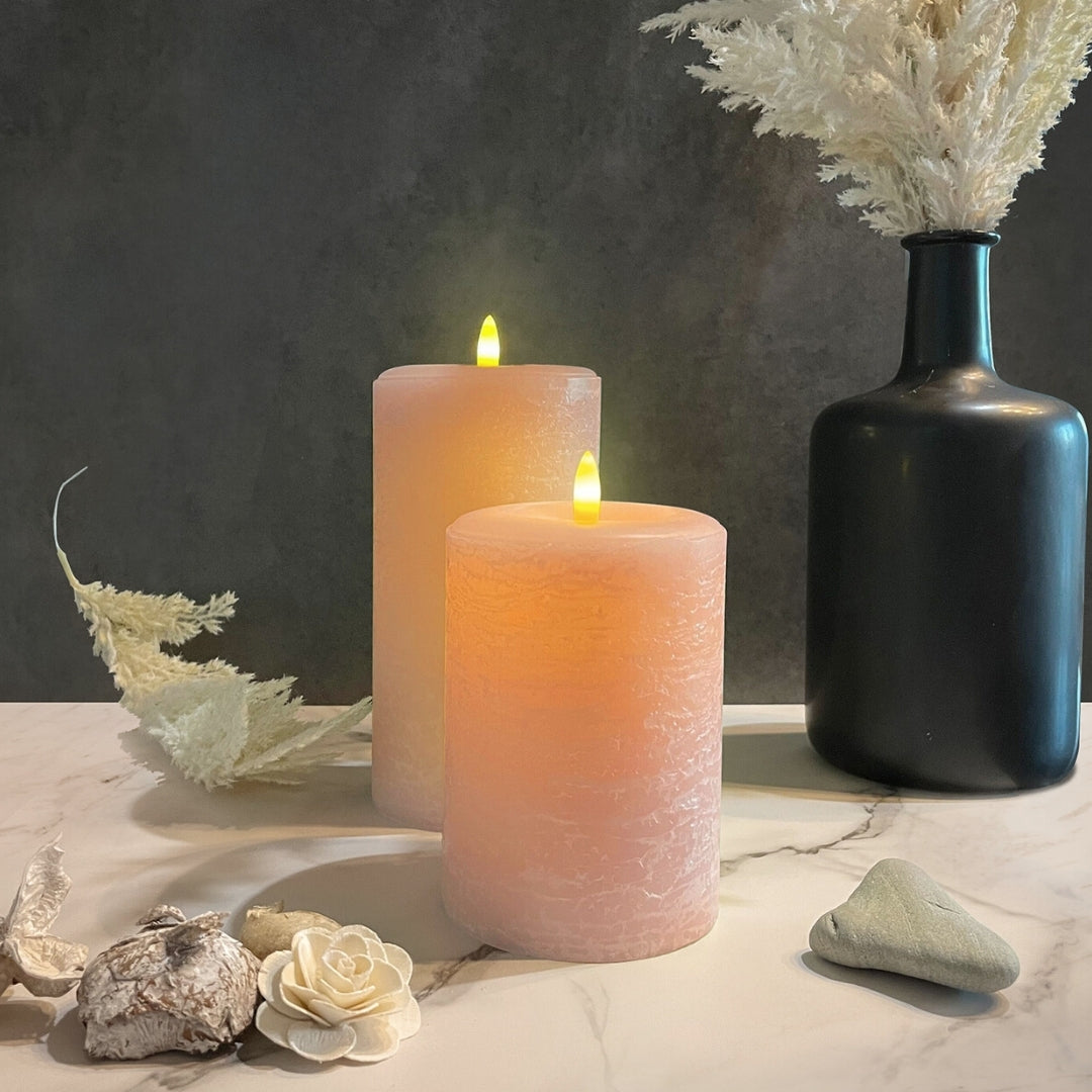 Signature Powder Pink Flameless Pillar Candles
