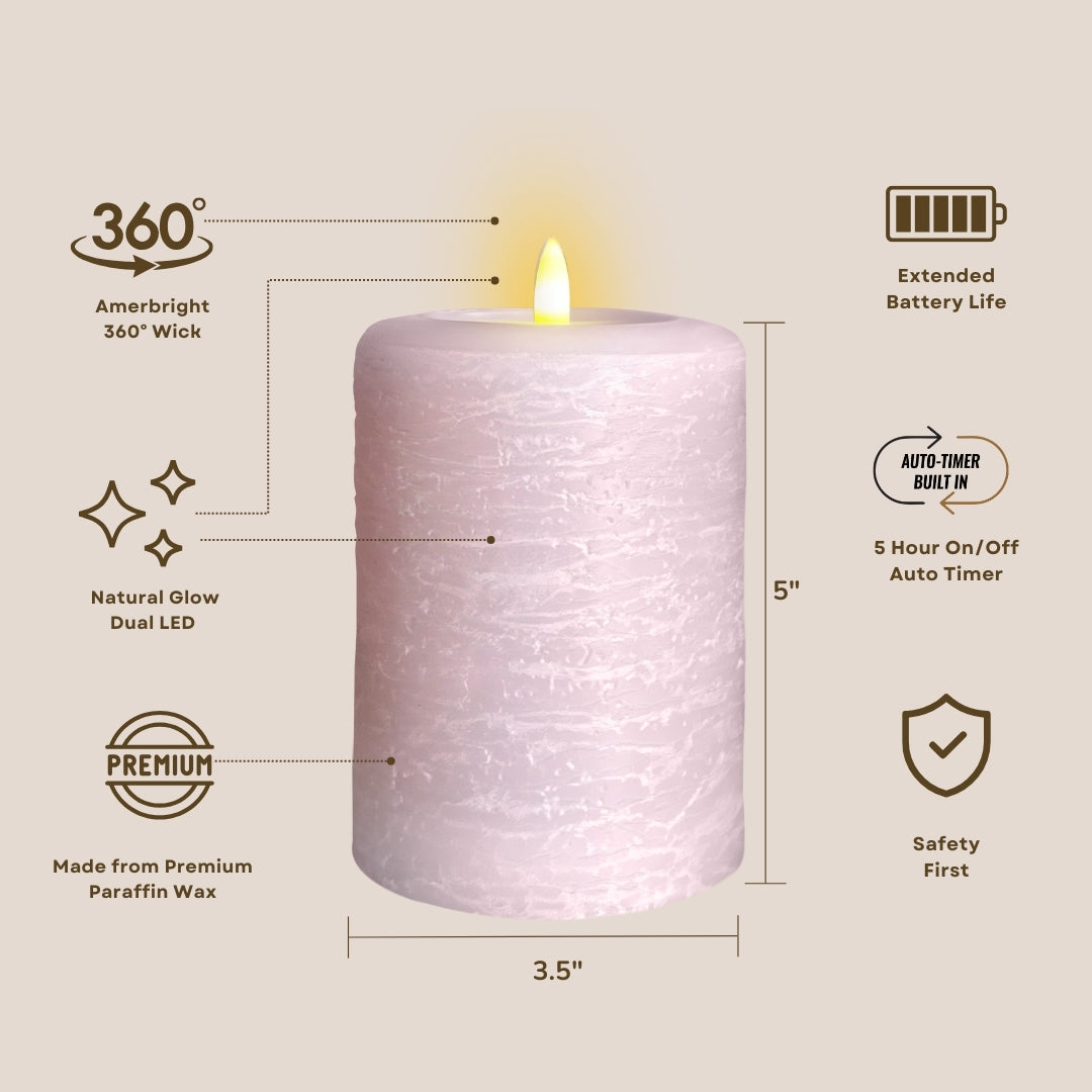 Signature Powder Pink Flameless Pillar Candles