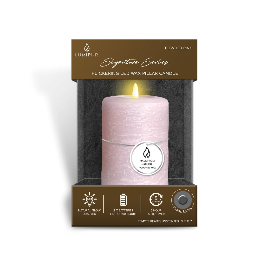 Signature Powder Pink Flameless Pillar Candles