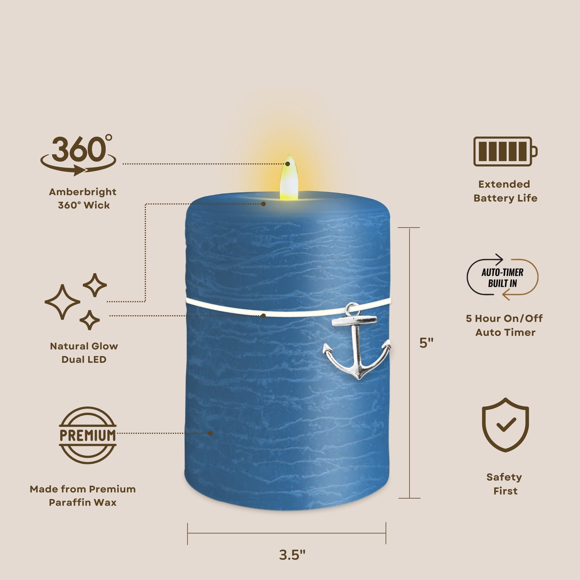 Coastal Flameless LED Wax Pillar Candle Steel Blue