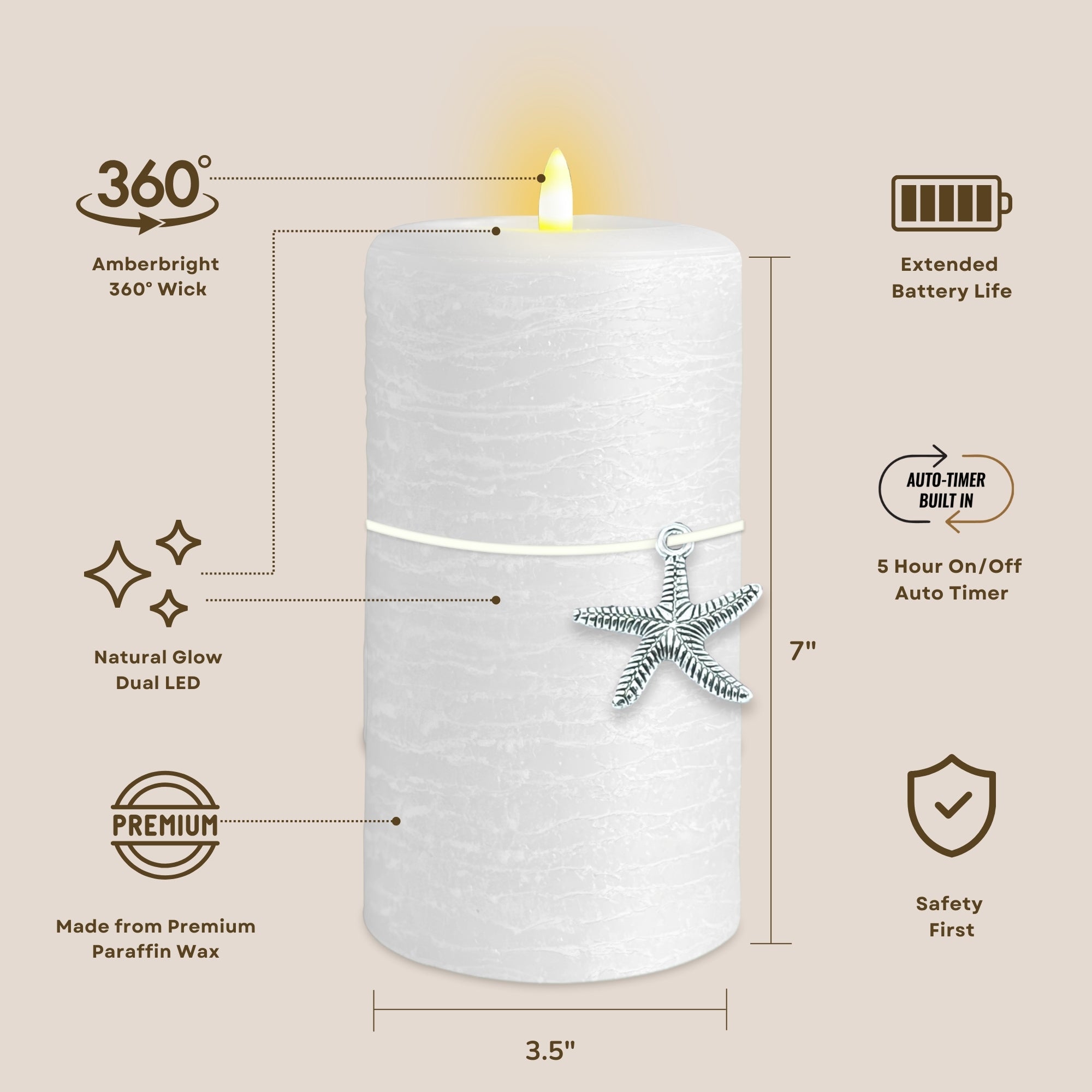 Coastal Flameless LED Wax Pillar Candle Summer White
