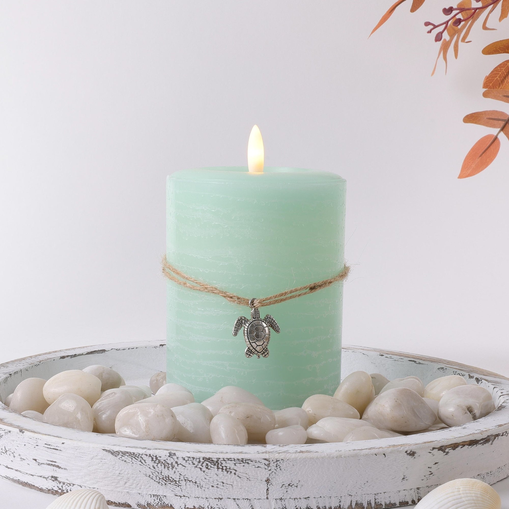 Coastal Flameless LED Wax Pillar Candle Sea Foam Green