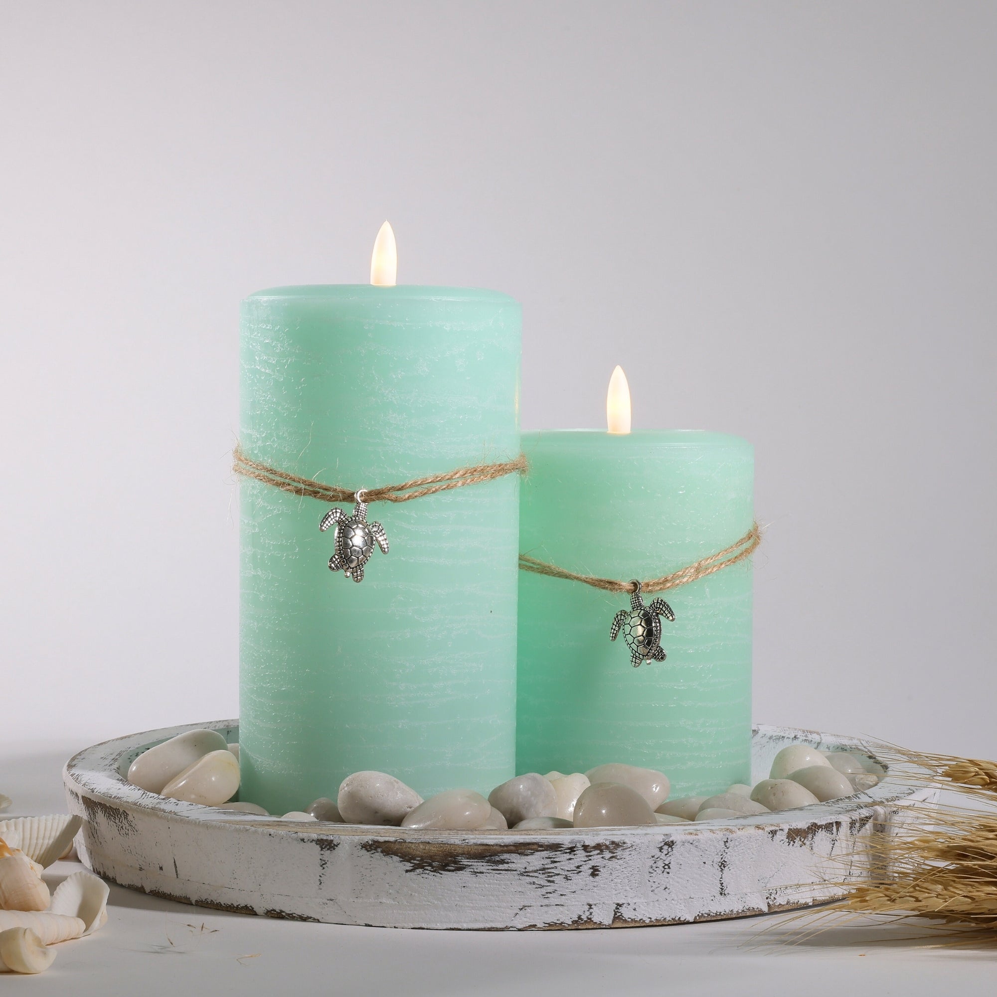 Coastal Flameless LED Wax Pillar Candle Sea Foam Green