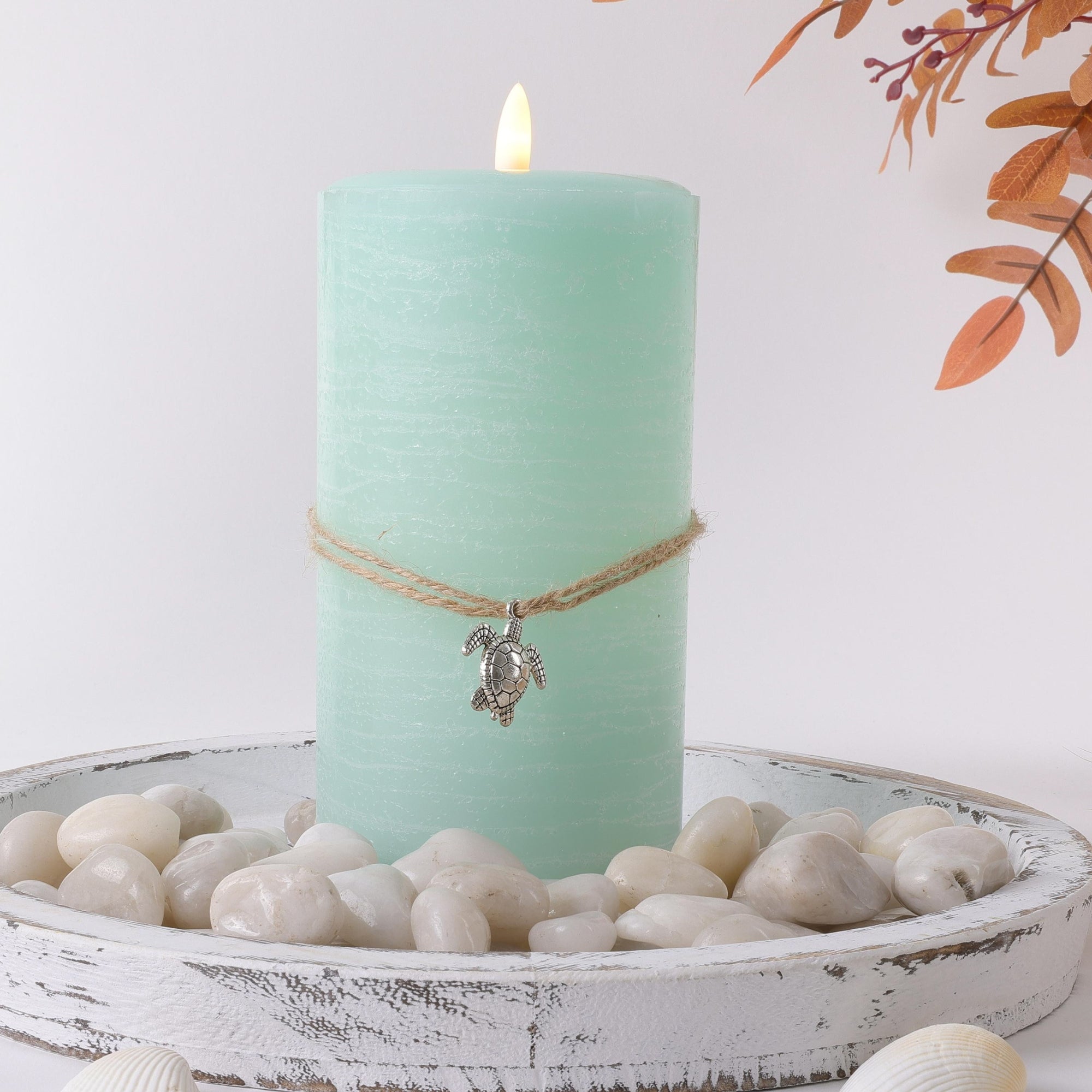Coastal Flameless LED Wax Pillar Candle Sea Foam Green