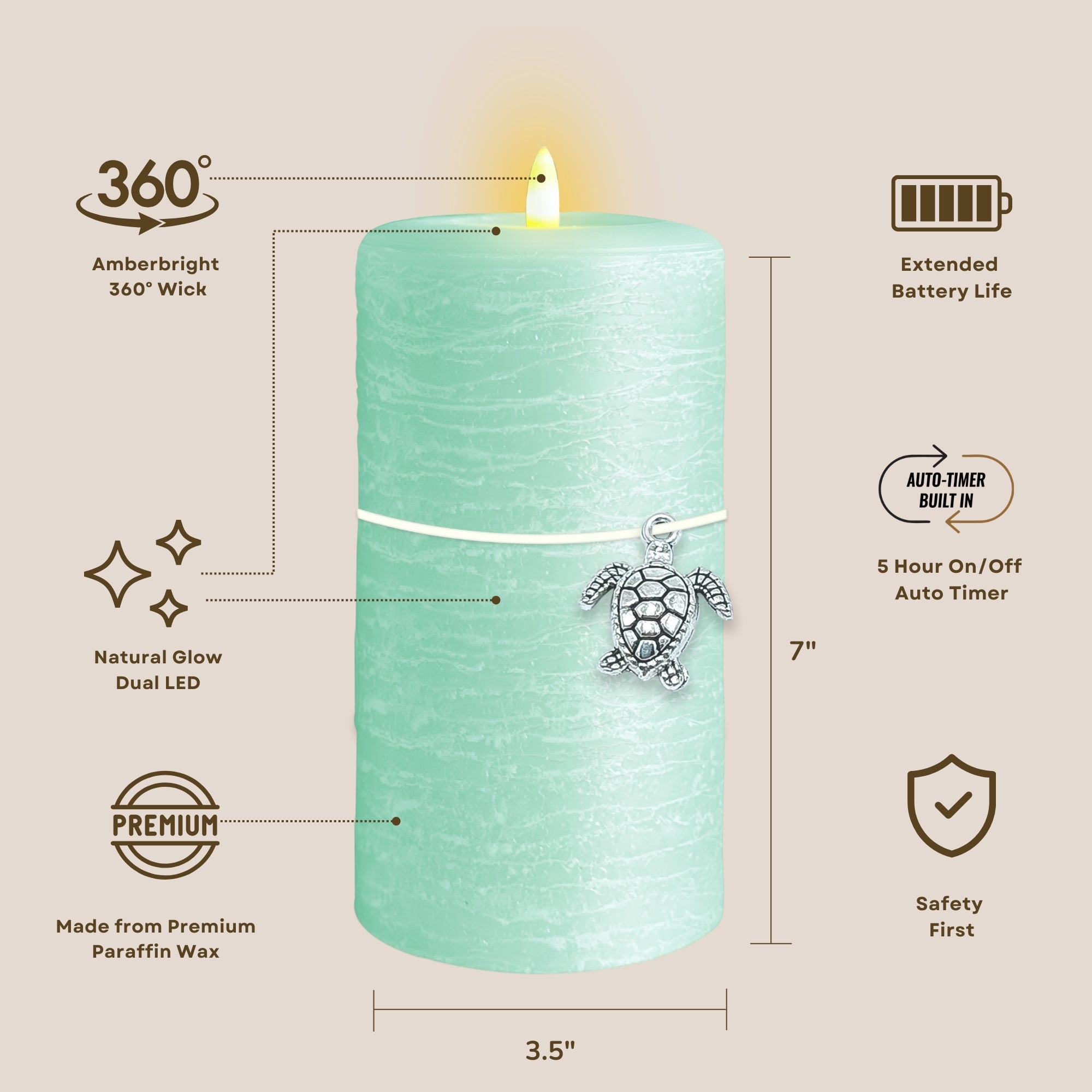 Coastal Flameless LED Wax Pillar Candle Sea Foam Green
