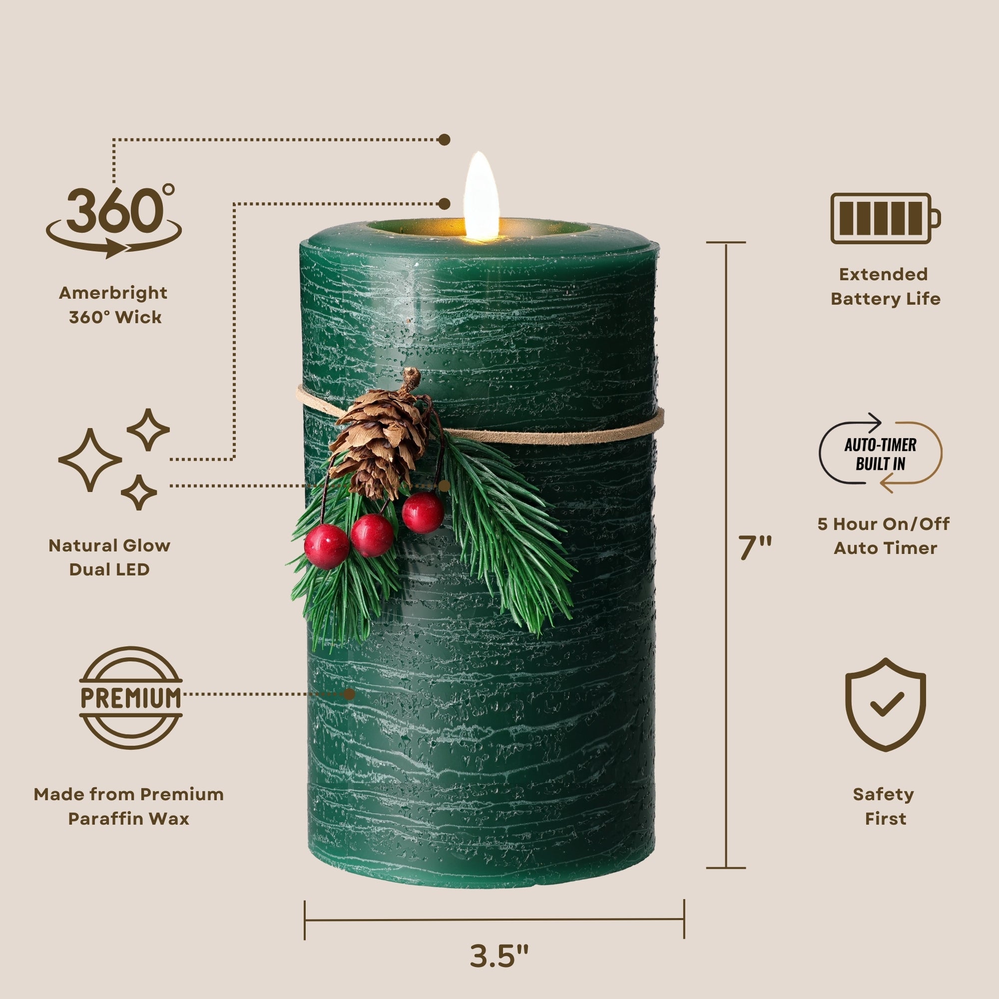 Signature Evergreen Flameless Pillar Candles
