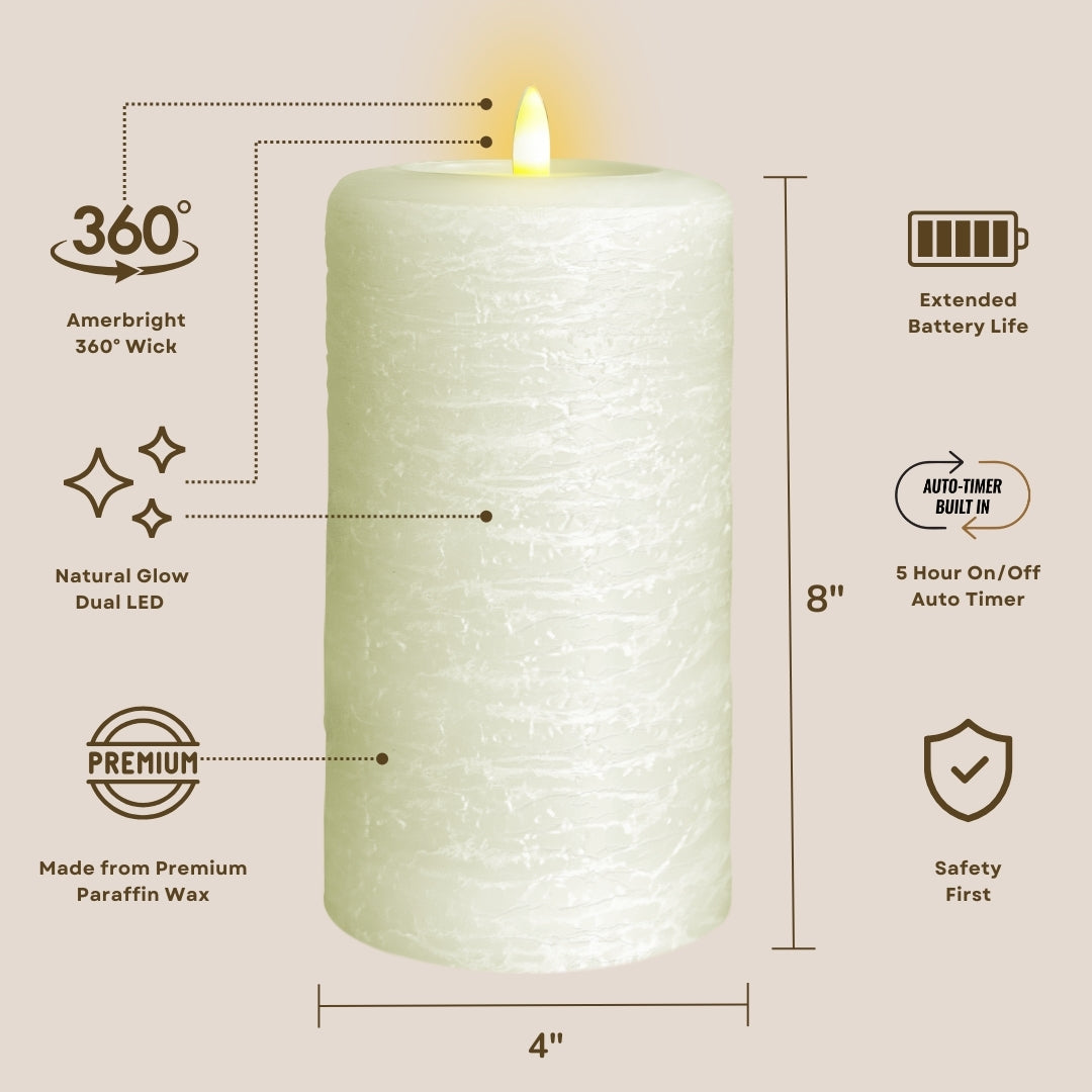Signature Linen White Flameless Pillar Candles