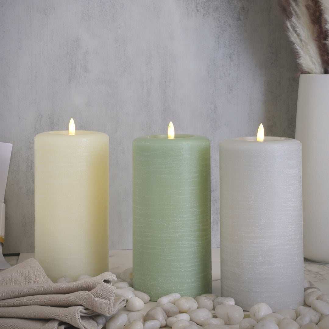Signature Linen White Flameless Pillar Candles