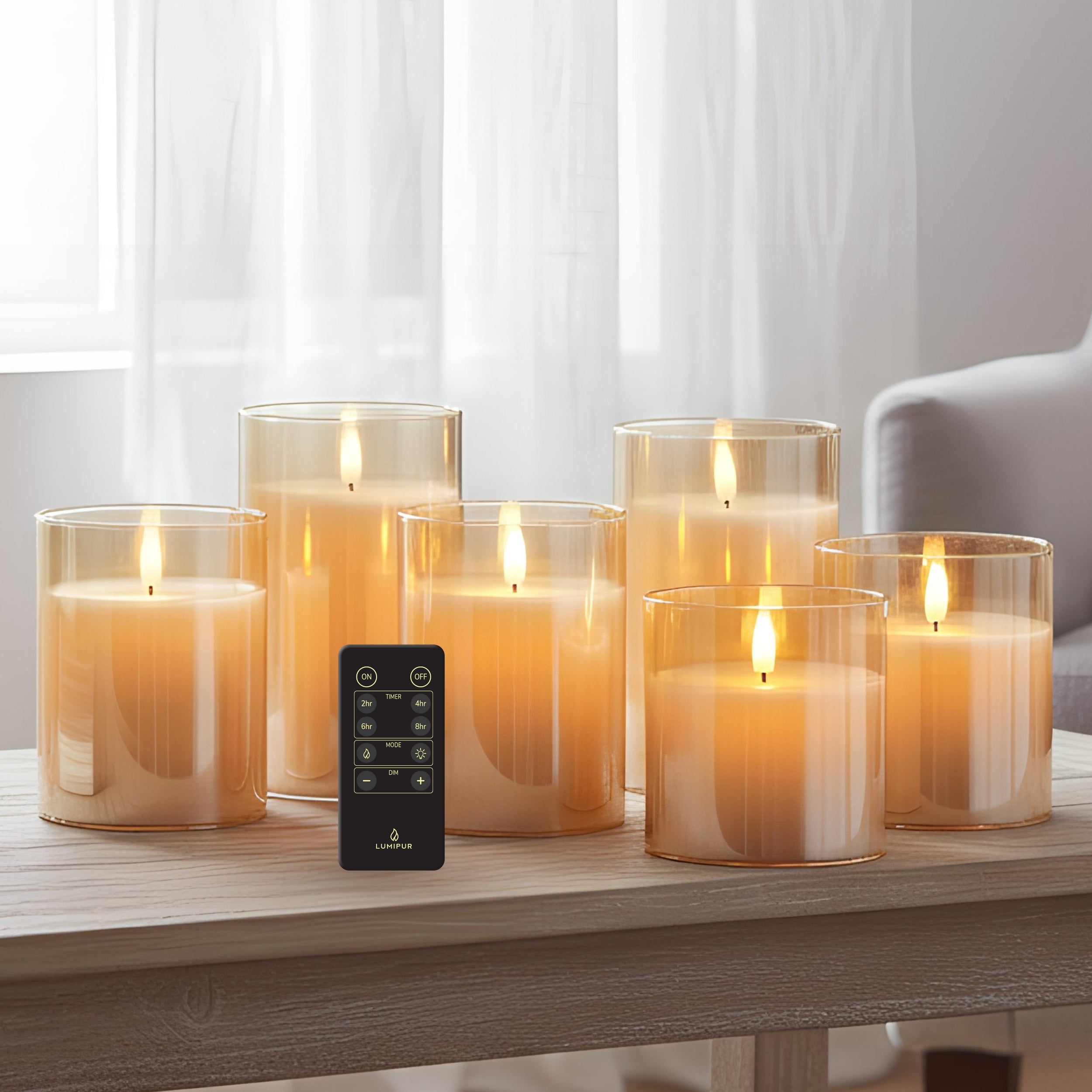 Premium Design Glass Gold Flameless Pillar Candles Set