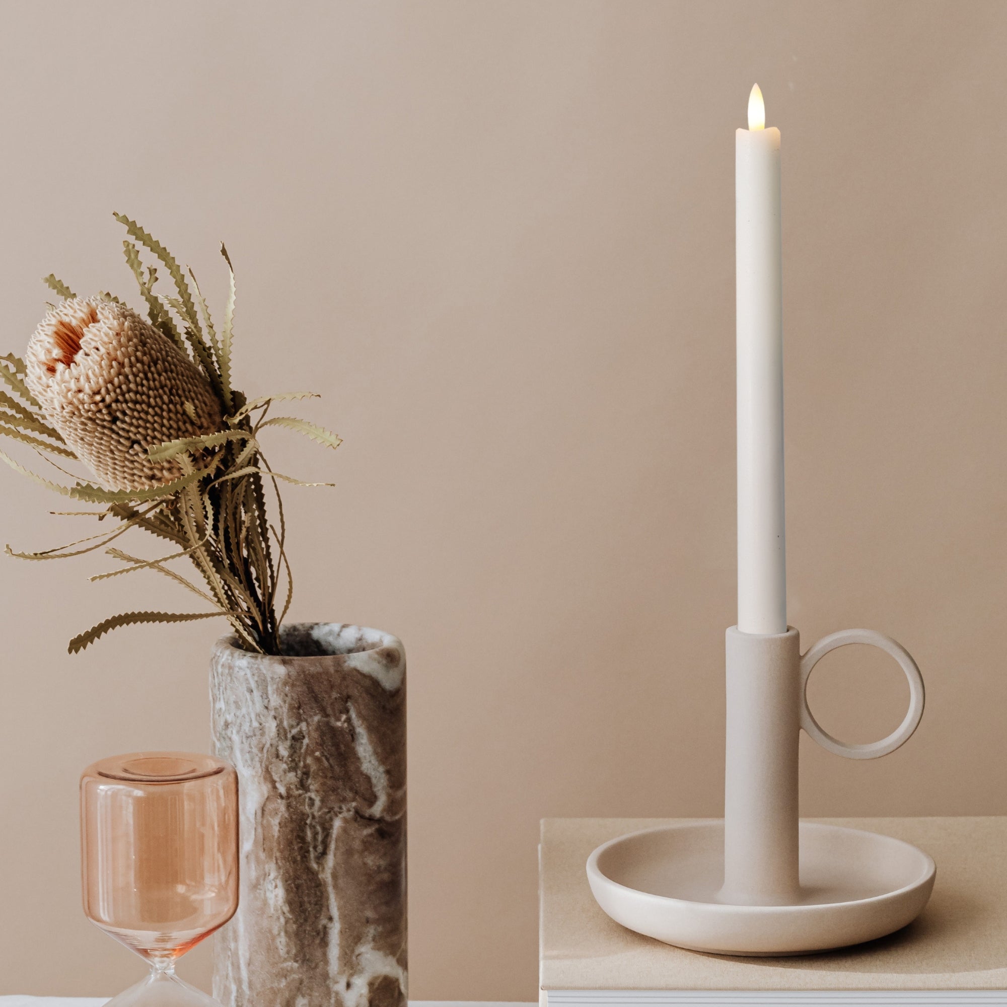 Signature Linen White Flameless Taper Candles