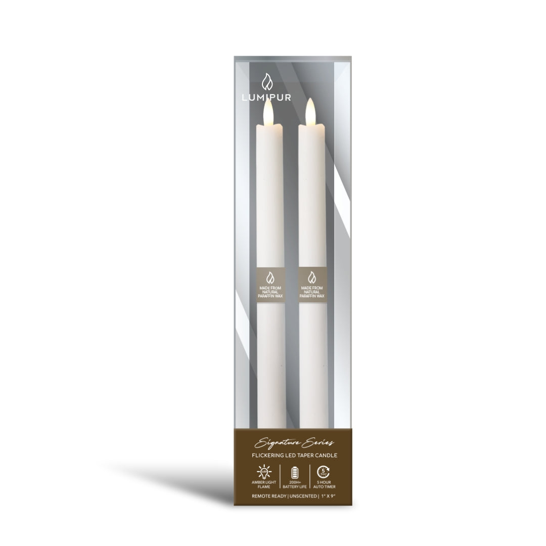 Signature Linen White Flameless Taper Candles