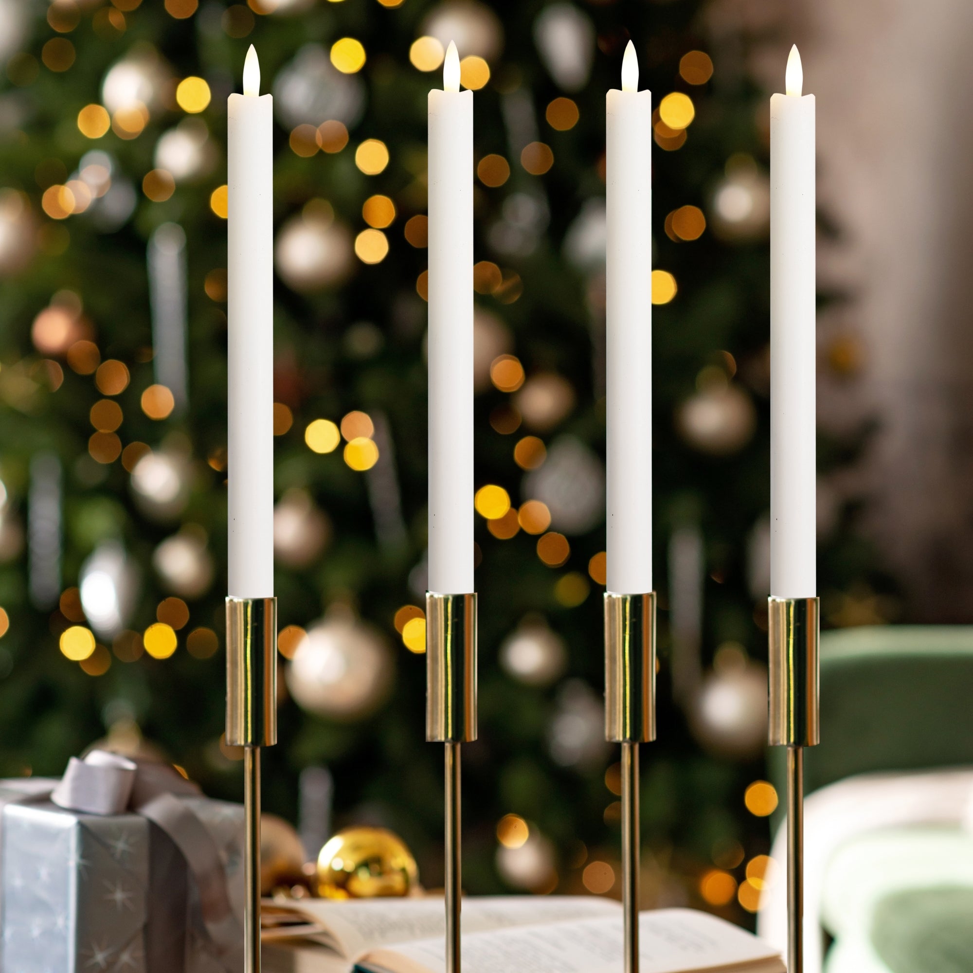 Signature Linen White Flameless Taper Candles