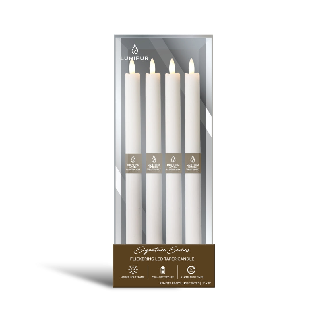 Signature Linen White Flameless Taper Candles